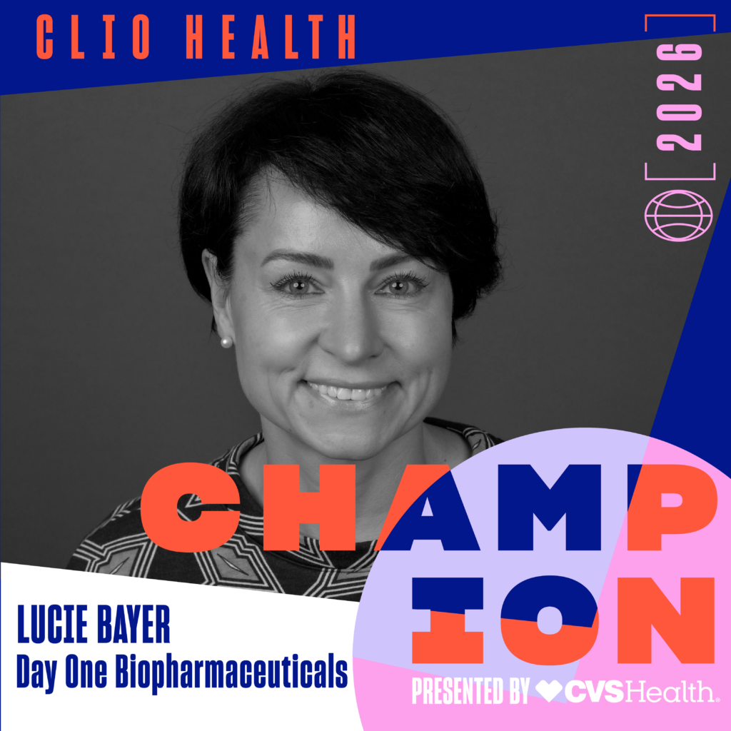 2026 Health Champions_Lucie Bayer | Muse by Clios Magazine cover featuring a smiling woman (Lucie Bayer) with bold colorful typography and graphics;'Day One Biopharmaceuticals' and 'Presented by CVS Health' visible.