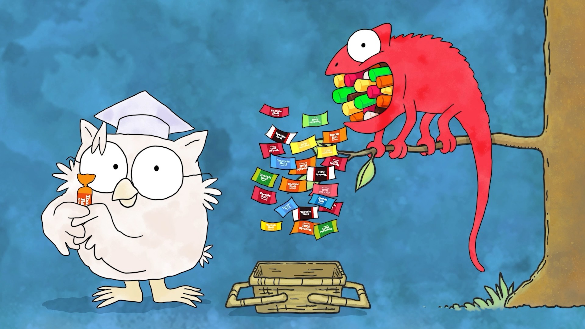 Tootsie Roll’s Mr. Owl Returns, With a Chameleon Pal in Tow