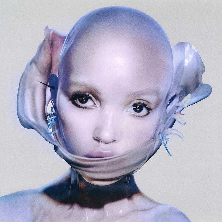EUSEXUA afterglow FKA twigs | Muse by Clios Avant-garde portrait of a bald figure with lavender skin and fabric wrapped around the mouth, resembling sculpture.