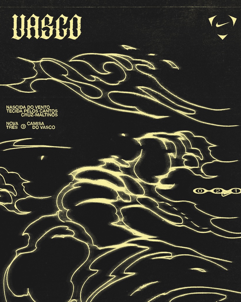 Waves Vasco da Gama | Muse by Clios Poster-style album cover for Vasco with neon-yellow abstract wave outlines on black; bold 'VASCO' at top left and a circular emblem at top right, plus a small Portuguese credit block on the left.