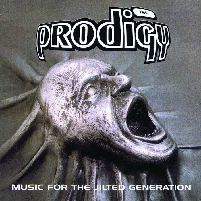Album cover for The Prodigy's Music for the Jilted Generation, showing a screaming gray sculpted face.